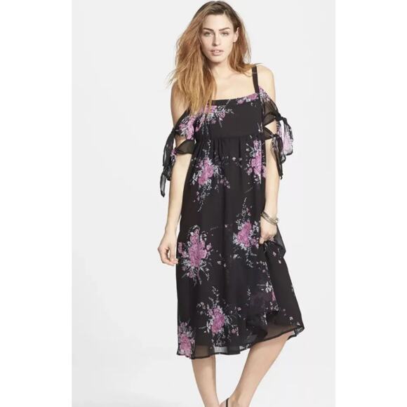 Free People Tied To You Floral Chiffon Cold Shoulder Midi Dress NWT Size XS - Picture 1 of 6